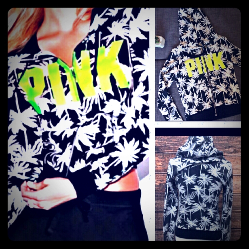 VS PINK FULL ZIP PALM TREE HOODIE